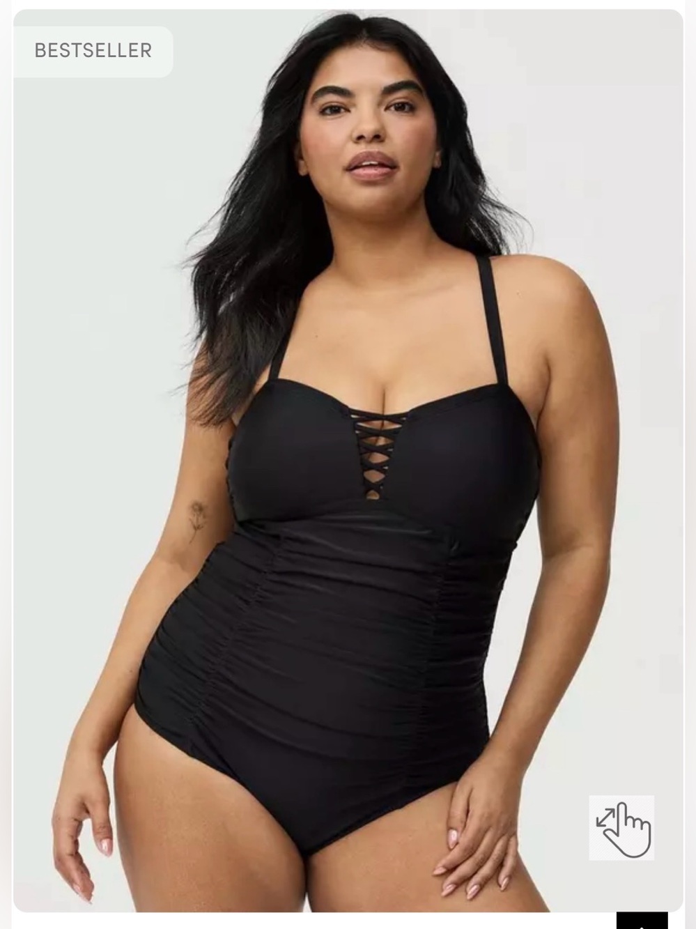 Torrid Black Ruched Lace Up Front One Piece Swimsuit 3X Cross Over Straps NWT